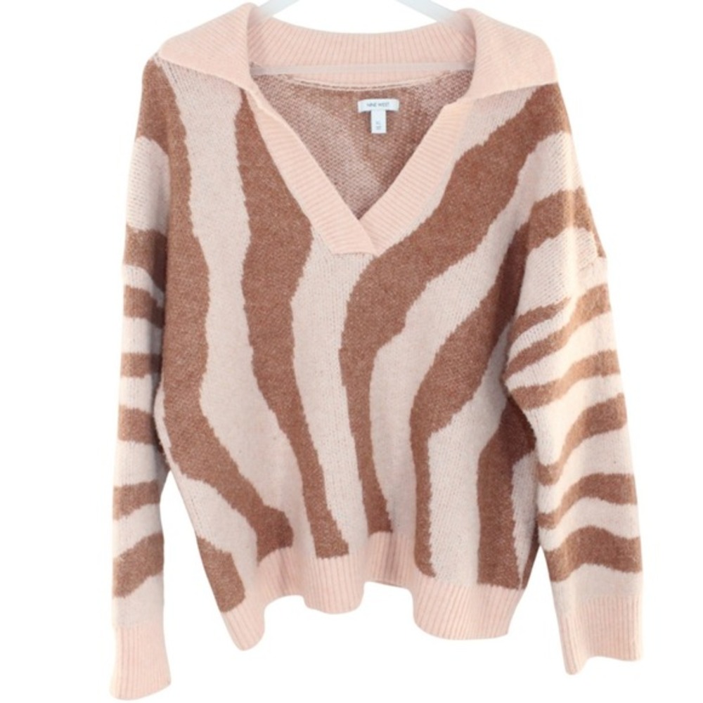 Nine West V-Neck Sweater Zebra Animal Print XL‎ Pink Brown